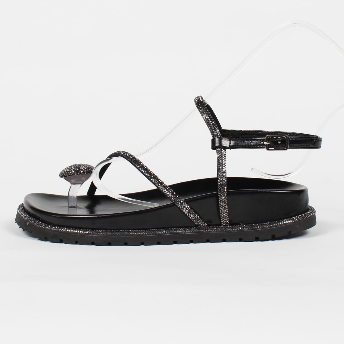 Sandália Papete Plataforma Birken WK Dedo Strass Conforto