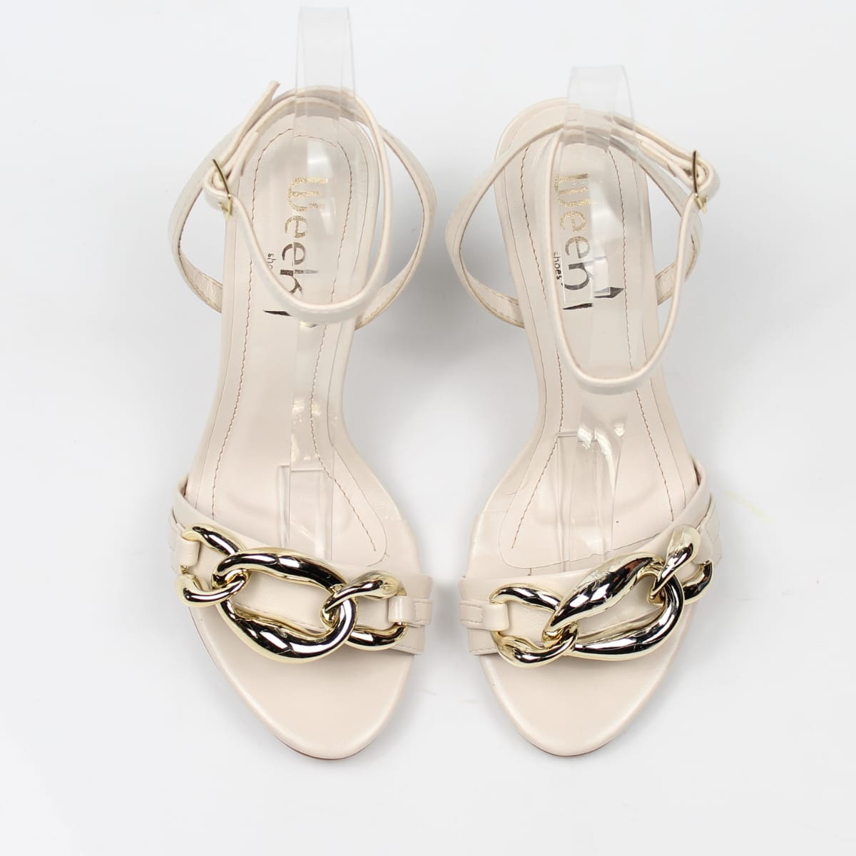 Sandália Off White Salto Alto Corrente Dourada Week Shoes