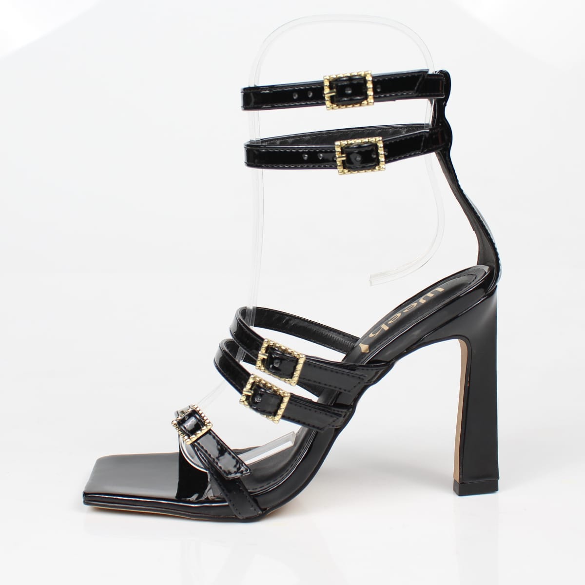 Sandália Salto Alto Preto Verniz Tiras Fivelas Week Shoes