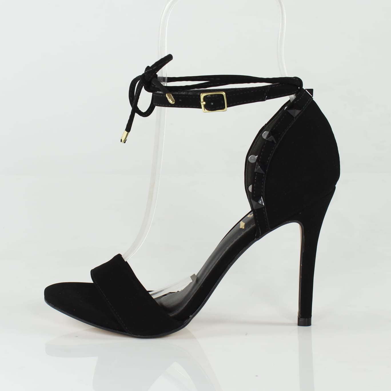 Sandália Salto Alto Wk Minimalista Piramide Duas Tiras Preto