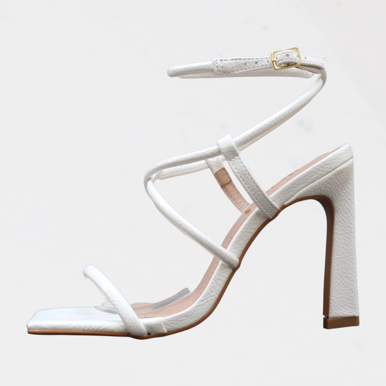 Sandália Salto Alto Wk Tiras Branco