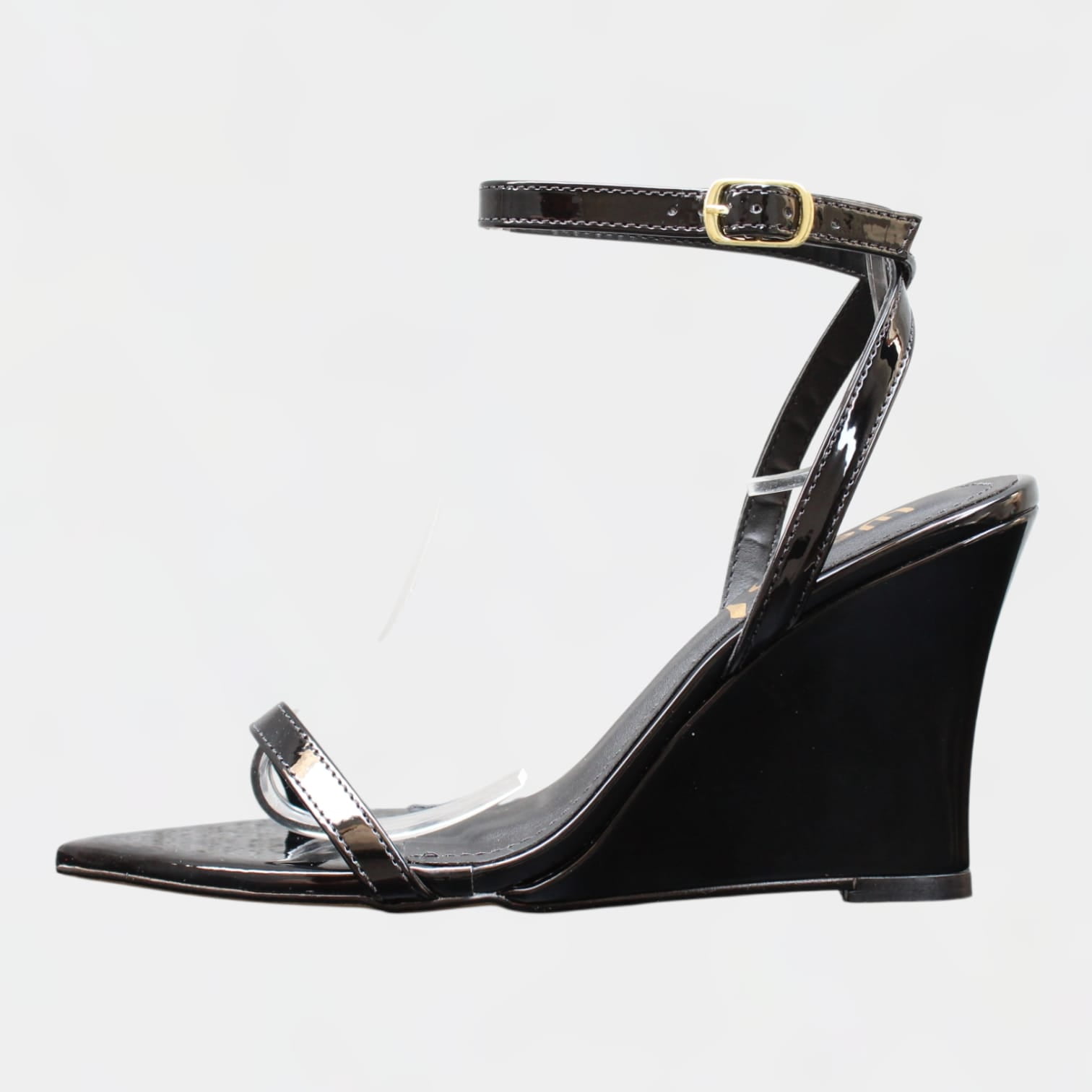 Sandália Salto Anabela Minimalista WK Bico Fino Fivela Preto