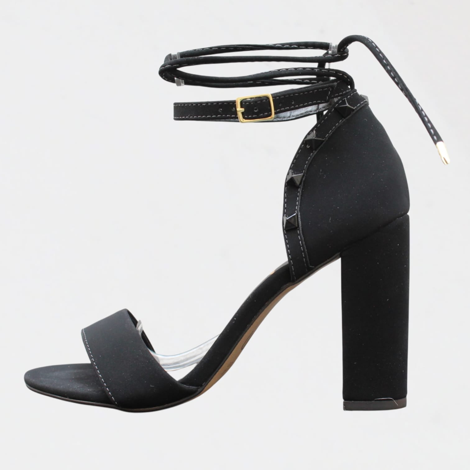 Sandália Salto Grosso Wk Minimalista Duas Tiras Preto