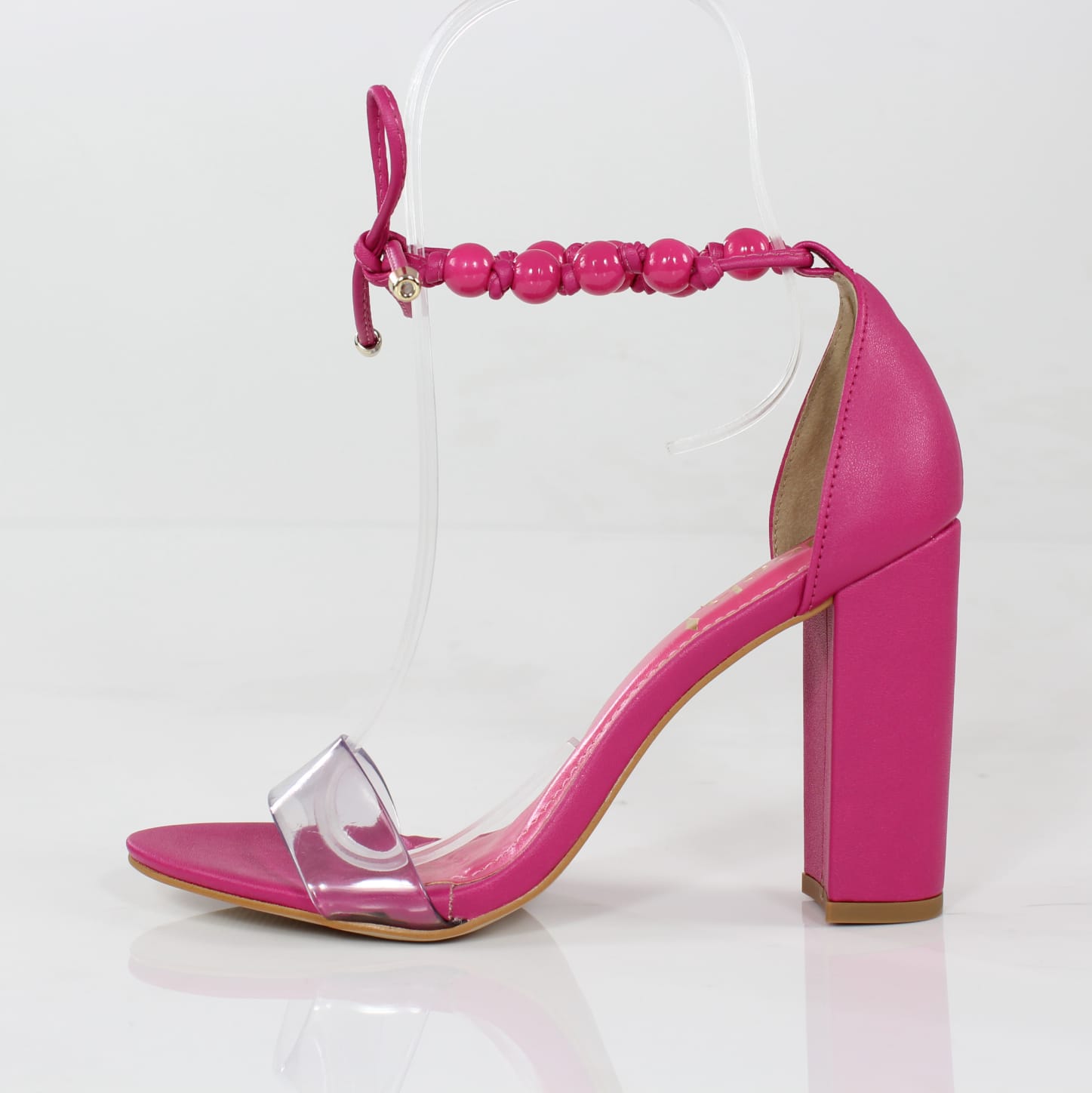 Sandália Salto Alto Minimalista Bolinhas Rosa Pink