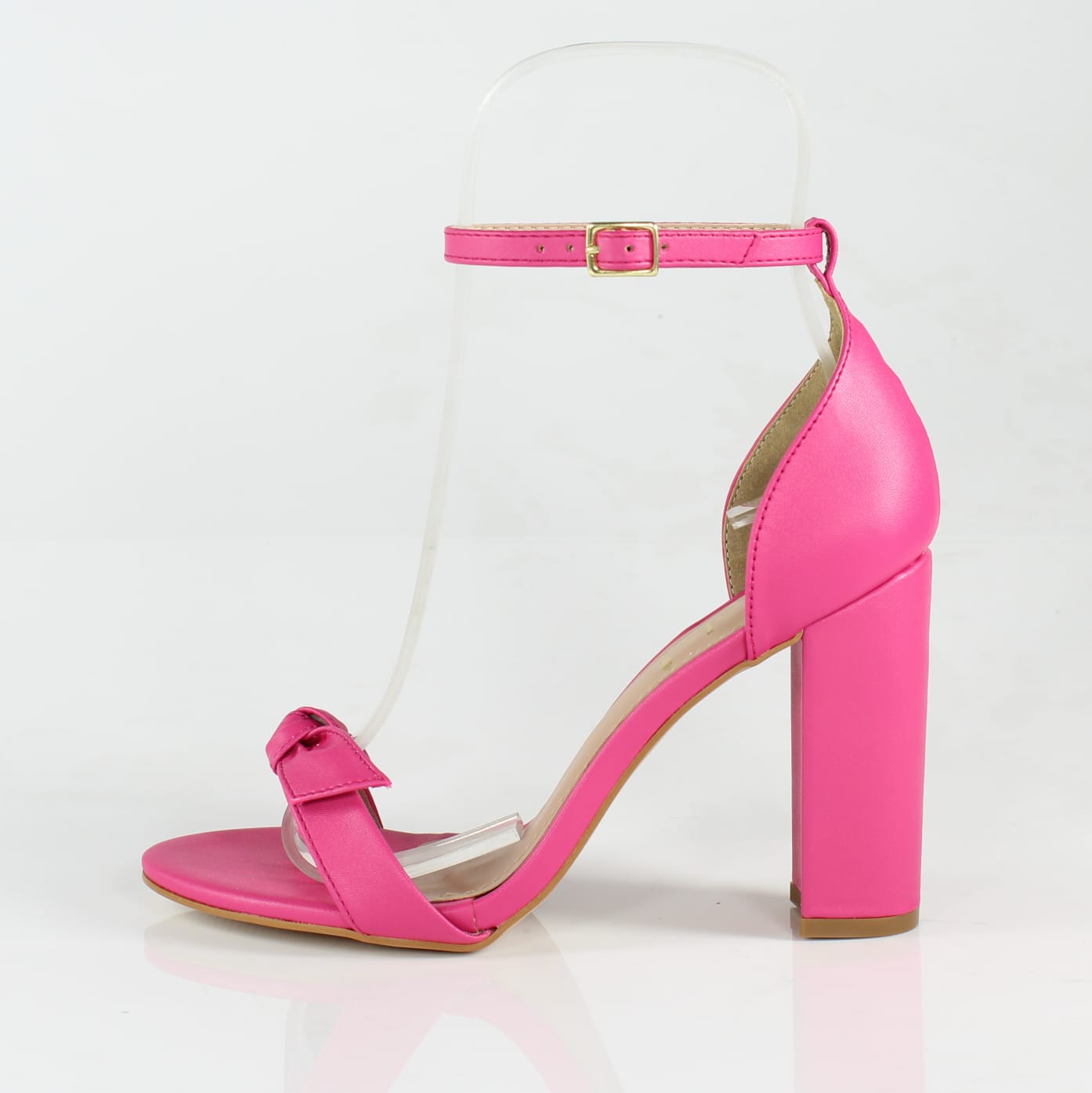 Sandália Salto Grosso Minimalista Laço Pink