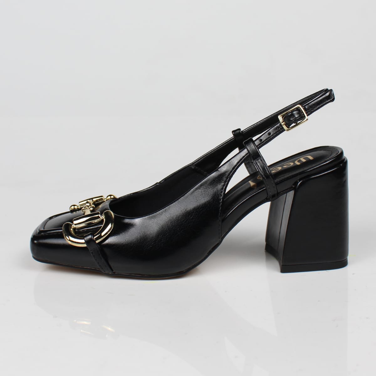 Scarpin Slingback Fivela Salto Grosso Preto Week Shoes