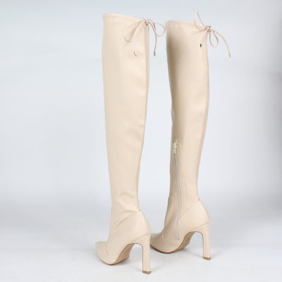 Bota Over The Knee Salto Alto WK Off White FORMA PEQUENA