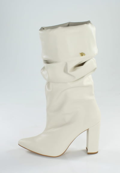 Bota Slouch Week Shoes Salto Grosso New Pele Off White