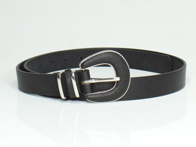 Cinto Feminino Fivela Encapada Passante Metal Prata Preto