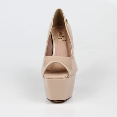 Peep Toe Meia Pata Salto 15 Nude Amendoa Verniz