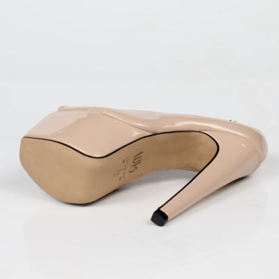 Peep Toe Meia Pata Salto 15 Nude Amendoa Verniz