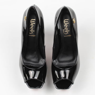Peep Toe Meia Pata Salto 15 Preto Verniz