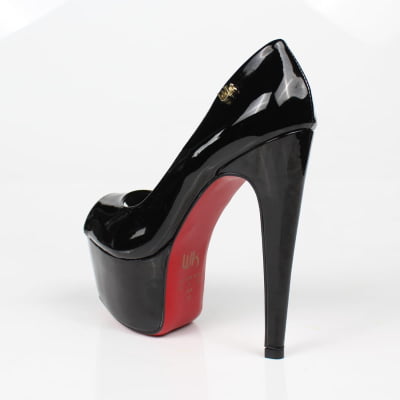 Peep Toe Meia Pata Salto 15 Preto Verniz