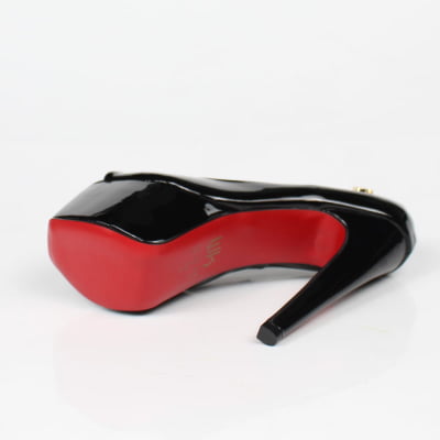 Peep Toe Meia Pata Salto 15 Preto Verniz