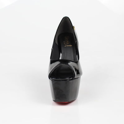 Peep Toe Meia Pata Salto 15 Preto Verniz