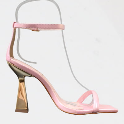 Sandália Minimalista Salto Alto Metalizado Dourado Wk Rosa