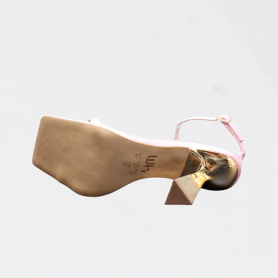 Sandália Minimalista Salto Alto Metalizado Dourado Wk Rosa