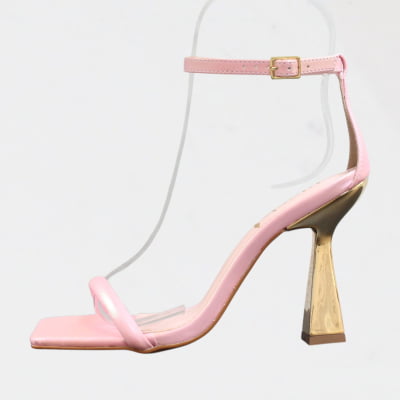 Sandália Minimalista Salto Alto Metalizado Dourado Wk Rosa Sandália Minimalista Salto Alto Metalizado Dourado Wk Rosa