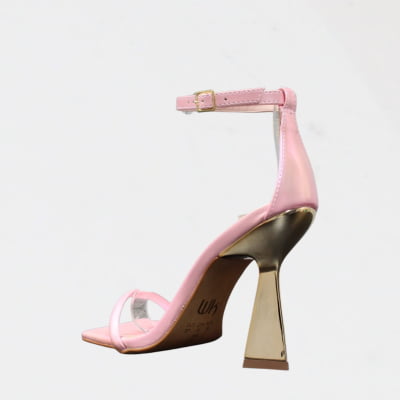 Sandália Minimalista Salto Alto Metalizado Dourado Wk Rosa