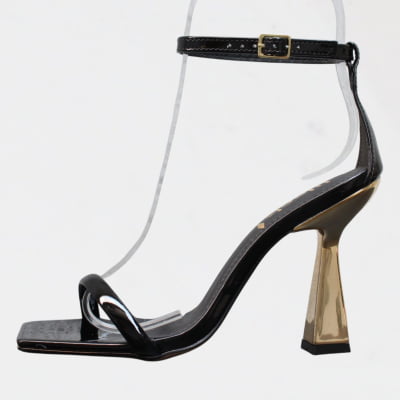 Sandália Minimalista Salto Alto Metalizado Wk Preto Verniz Sandália Minimalista Salto Alto Metalizado Wk Preto Verniz