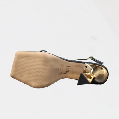 Sandália Minimalista Salto Alto Metalizado Wk Preto Verniz