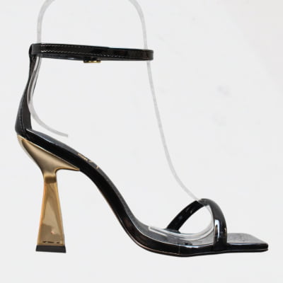 Sandália Minimalista Salto Alto Metalizado Wk Preto Verniz Sandália Minimalista Salto Alto Metalizado Wk Preto Verniz