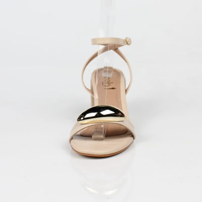 Sandália Nude Salto Bloco Dourado Week Shoes