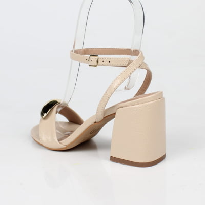Sandália Nude Salto Bloco Dourado Week Shoes