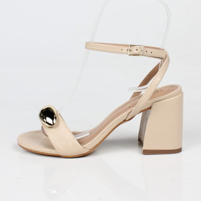 Sandália Nude Salto Bloco Dourado Week Shoes