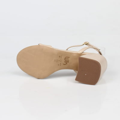 Sandália Nude Salto Bloco Dourado Week Shoes