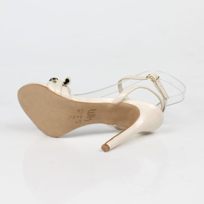 Sandália Off White Salto Alto Corrente Dourada Week Shoes