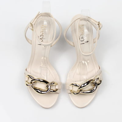 Sandália Off White Salto Alto Corrente Dourada Week Shoes