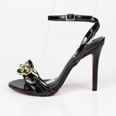 Sandália Preto Salto Alto Corrente Dourada Week Shoes