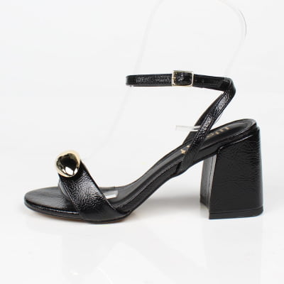 Sandália Preto Salto Bloco Dourado Week Shoes