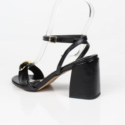 Sandália Preto Salto Bloco Dourado Week Shoes