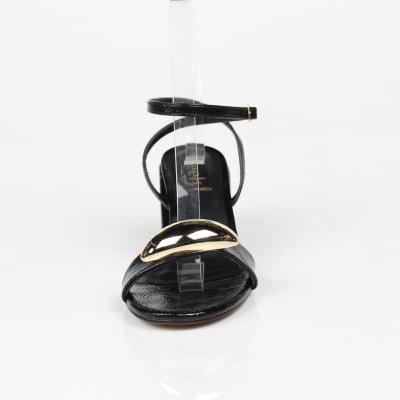 Sandália Preto Salto Bloco Dourado Week Shoes