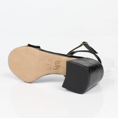 Sandália Preto Salto Bloco Dourado Week Shoes