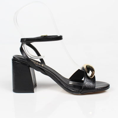Sandália Preto Salto Bloco Dourado Week Shoes