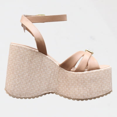 Sandália Salto Alto Anabela WK Nude