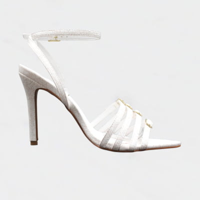 Sandália Salto Alto Bico Fino Wk  Tiras Branco Courino