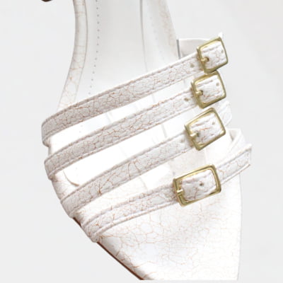 Sandália Salto Alto Bico Fino Wk  Tiras Branco Courino