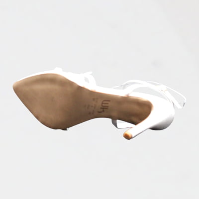 Sandália Salto Alto Bico Fino Wk  Tiras Branco Courino