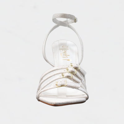 Sandália Salto Alto Bico Fino Wk  Tiras Branco Courino