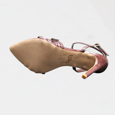 Sandália Salto Alto Bico Fino Wk Tiras Marrom Verniz