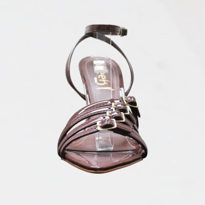 Sandália Salto Alto Bico Fino Wk Tiras Marrom Verniz