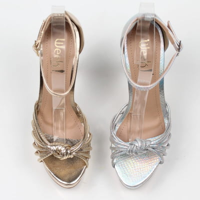 Sandália Salto Alto Meia Pata Week Shoes Nó de Tiras Prata Furtacor