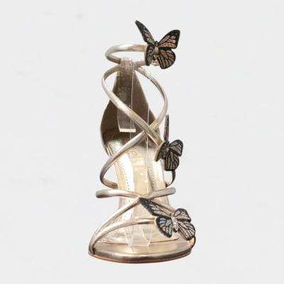 Sandália Salto Alto Wk Borboletas Fivela Tiras Dourado