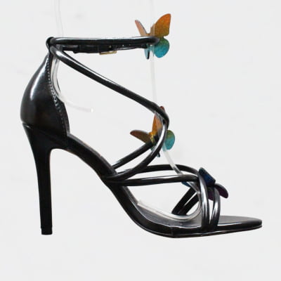 Sandália Salto Alto Wk Borboletas Preto