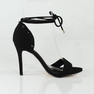 Sandália Salto Alto Wk Minimalista Piramide Duas Tiras Preto