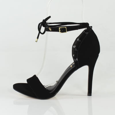 Sandália Salto Alto Wk Minimalista Piramide Duas Tiras Preto